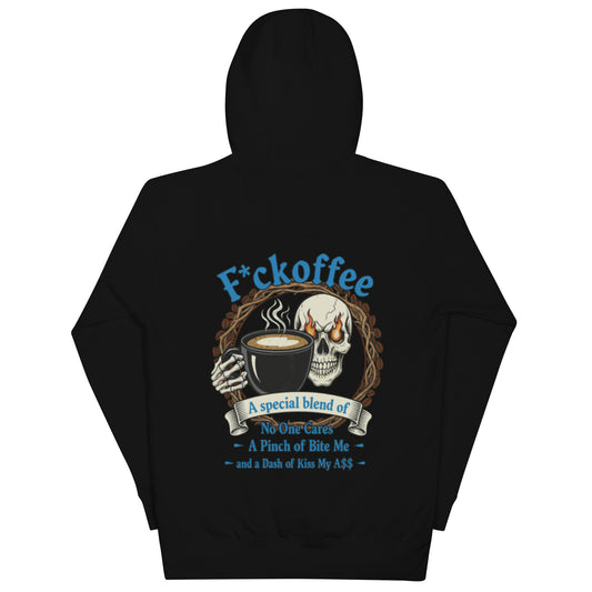 F*UCKOFFEE Hoodie in black - back view with coffee graphic