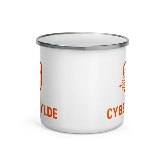 CyberWylde Outpost Enamel Mug 12 oz in white - front view
