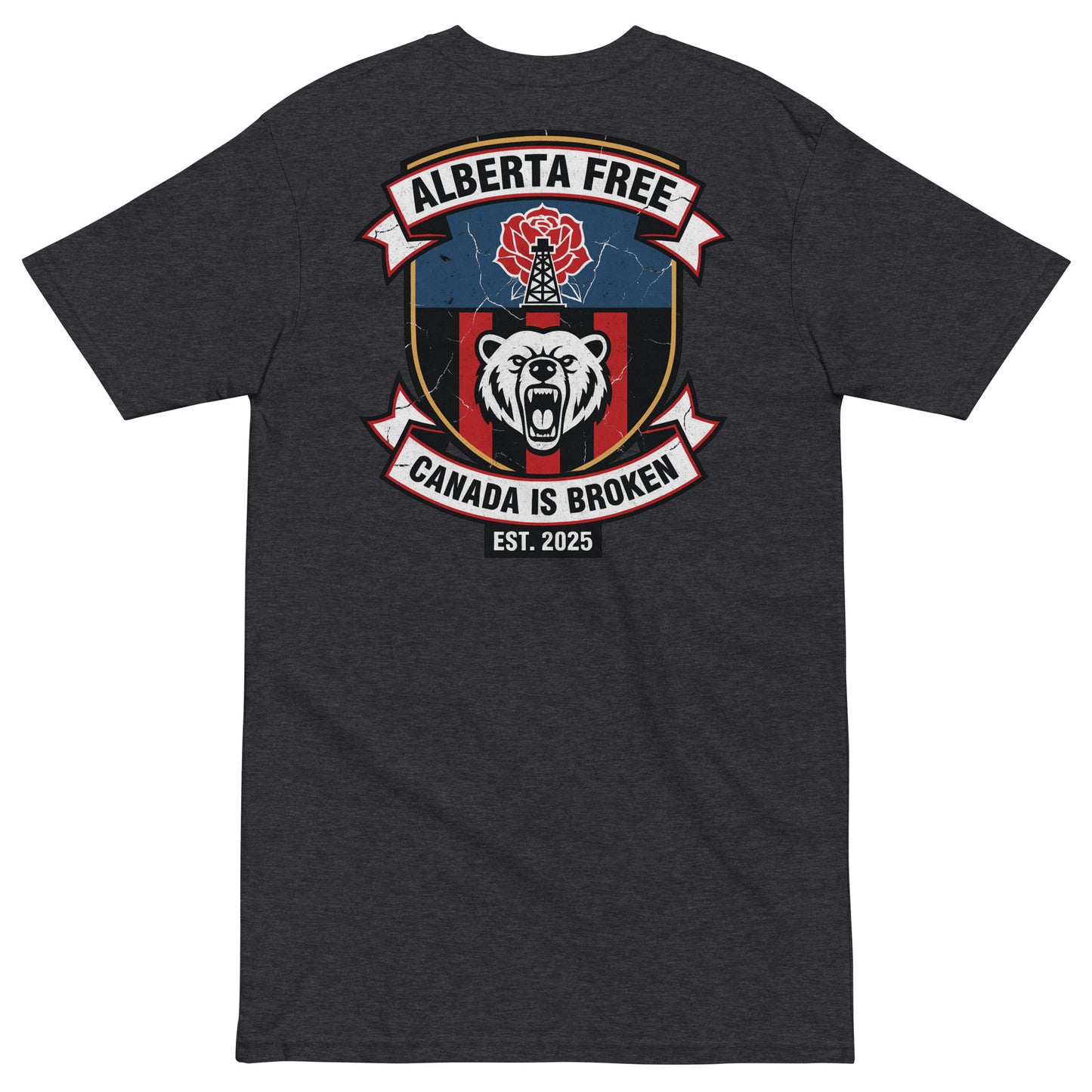 Alberta Independence Premium Heavyweight Tee in charcoal heather - back view