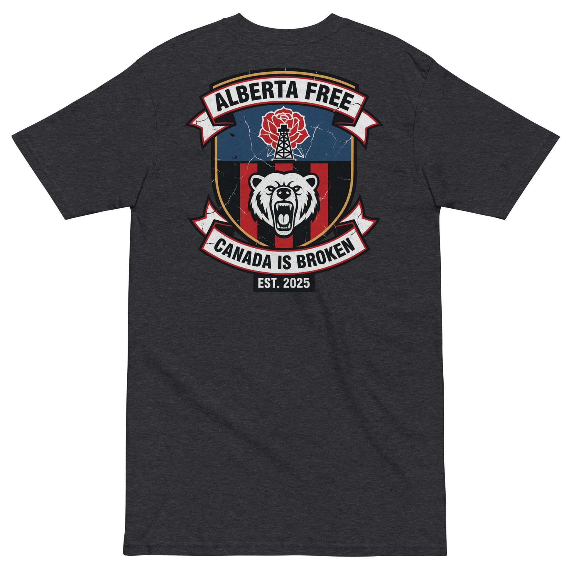 Alberta Independence Premium Heavyweight Tee in charcoal heather - back view